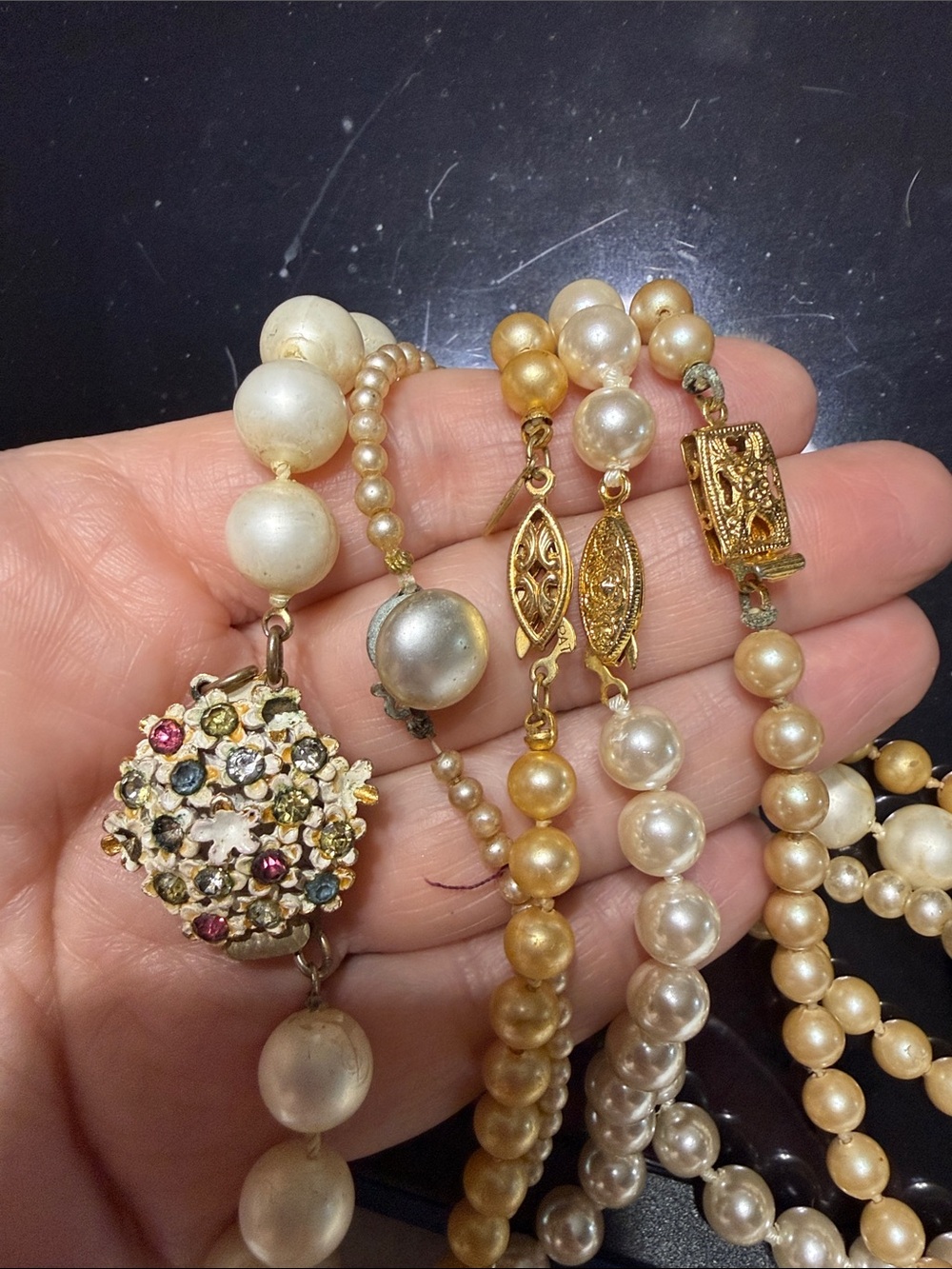 Gold Tone and Faux Pearl Costume Necklaces